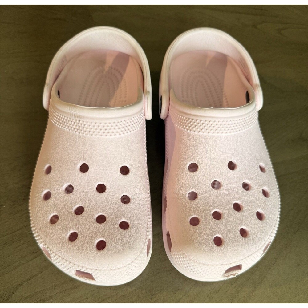 Crocs Pink White Unisex Casual Shoes Synthetic Slip-On Size 7 Women 5 Men